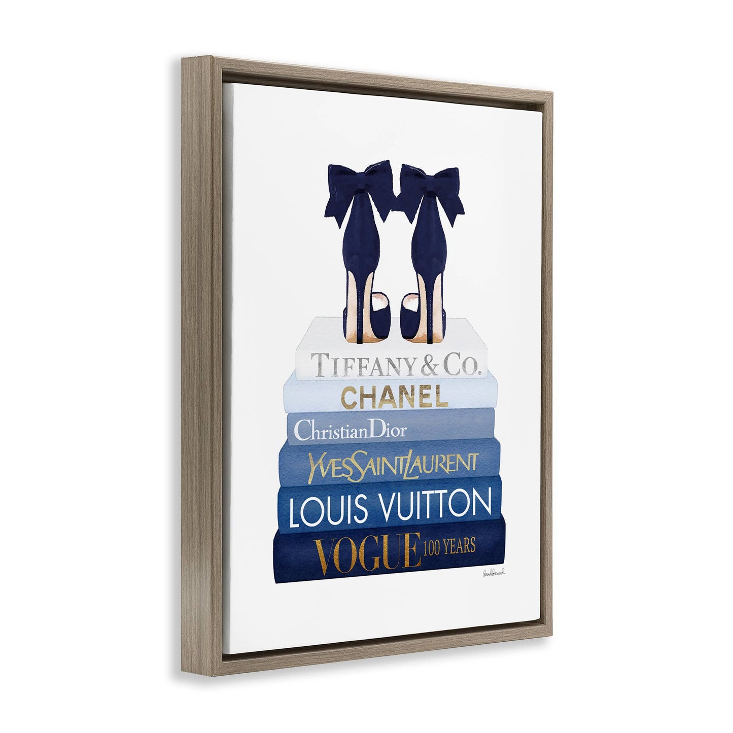 Navy Blue Heels Chic Bookstack Floating Frame