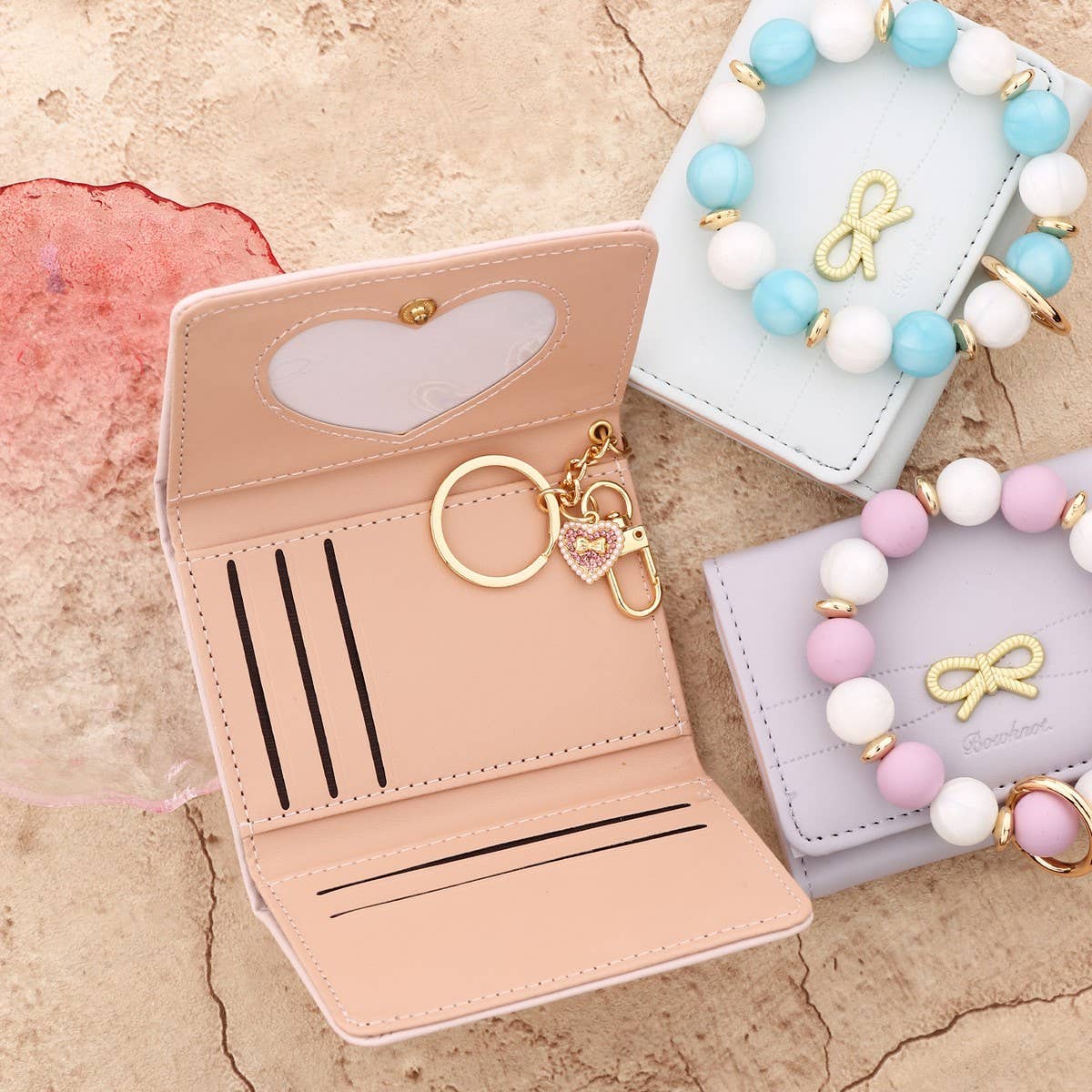 Butterfly Card Wallet with Heart & Bead Keychain_CWAB4969