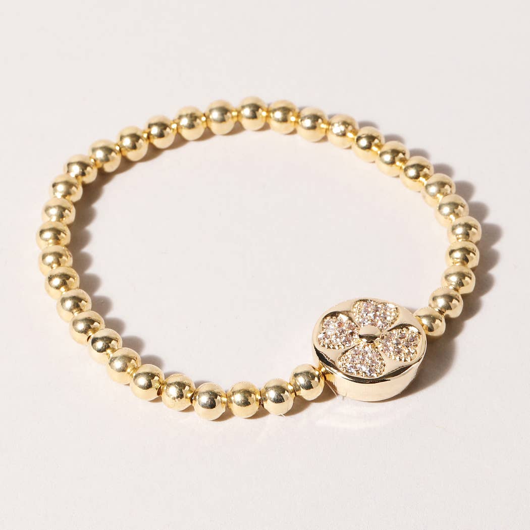 Pave CZ Clover Gold Beaded Bracelet