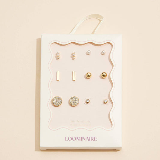 18K Gold-Dipped Studs with Pearls and Crystals