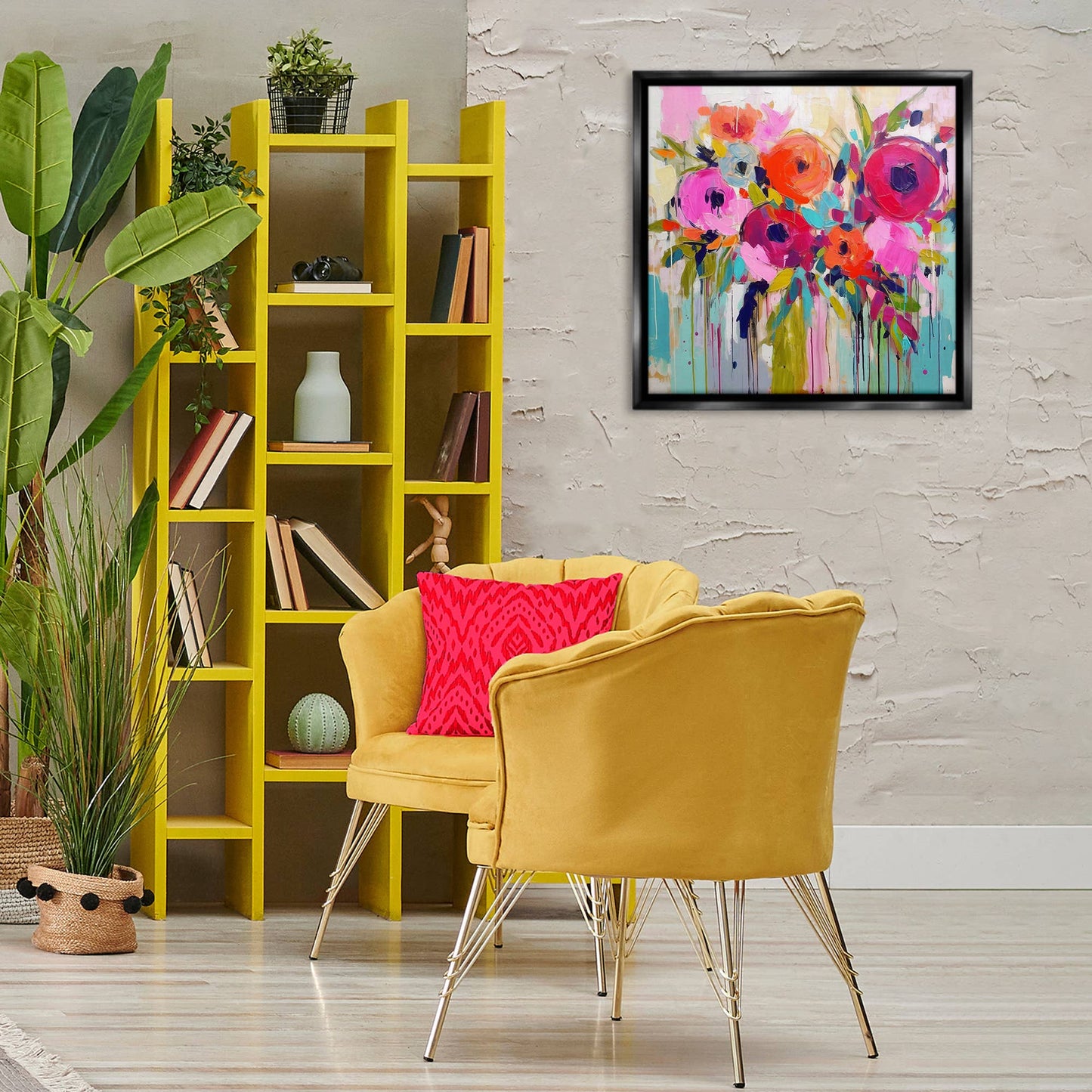 Bold Drip Roses Floater Framed Art