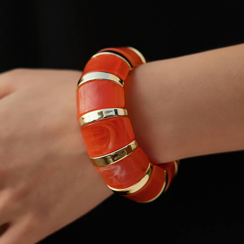 B25170 Bold Tiled Polyresin Stretch Bangle Bracelet