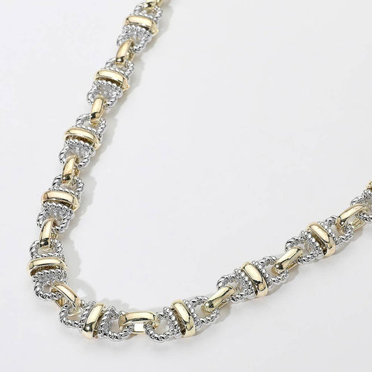 14K Gold Plated Two Tone Textured Chain Necklace