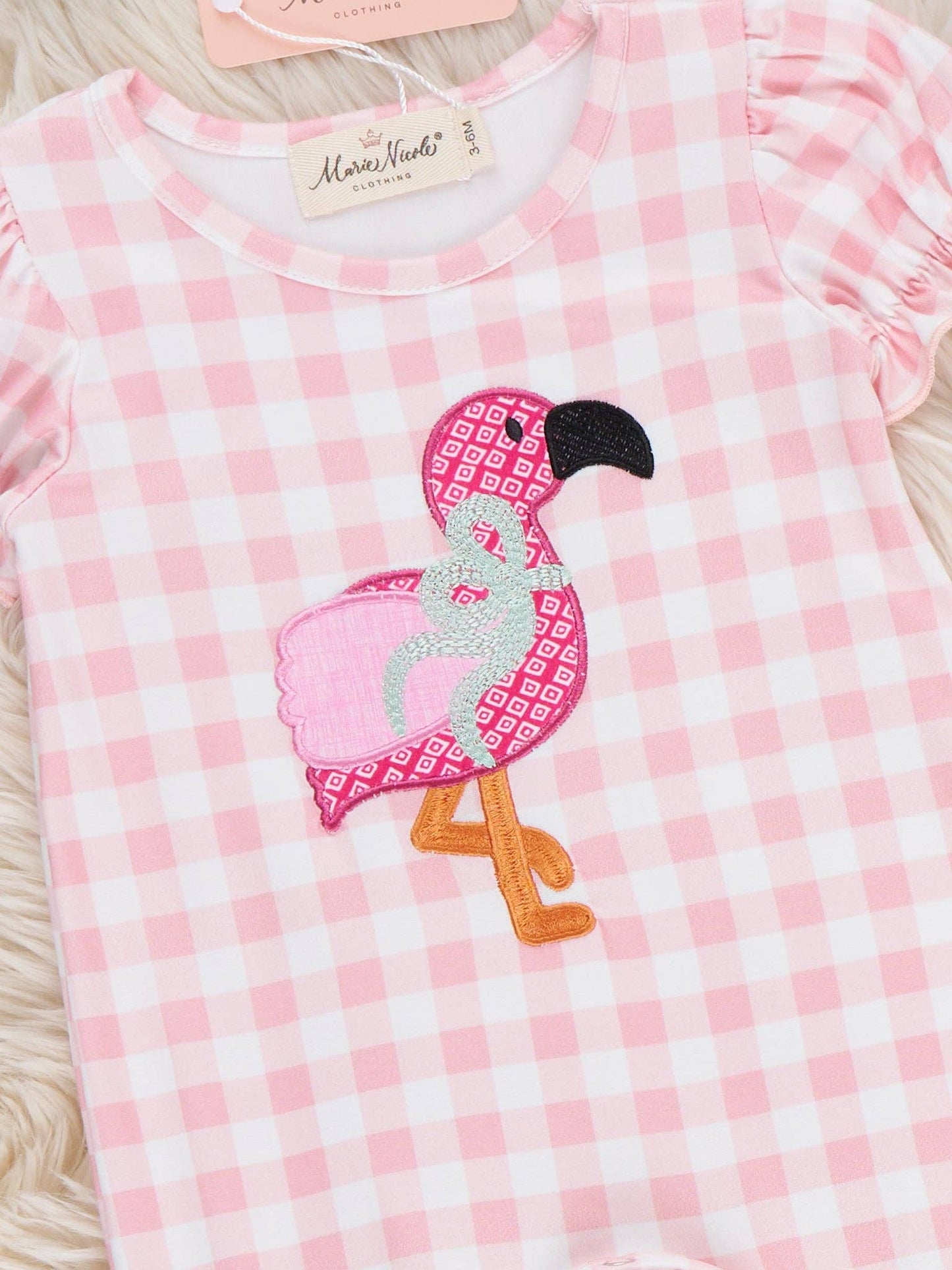 Flamingo Fizz Embroidered Plaid Ruffle Romper