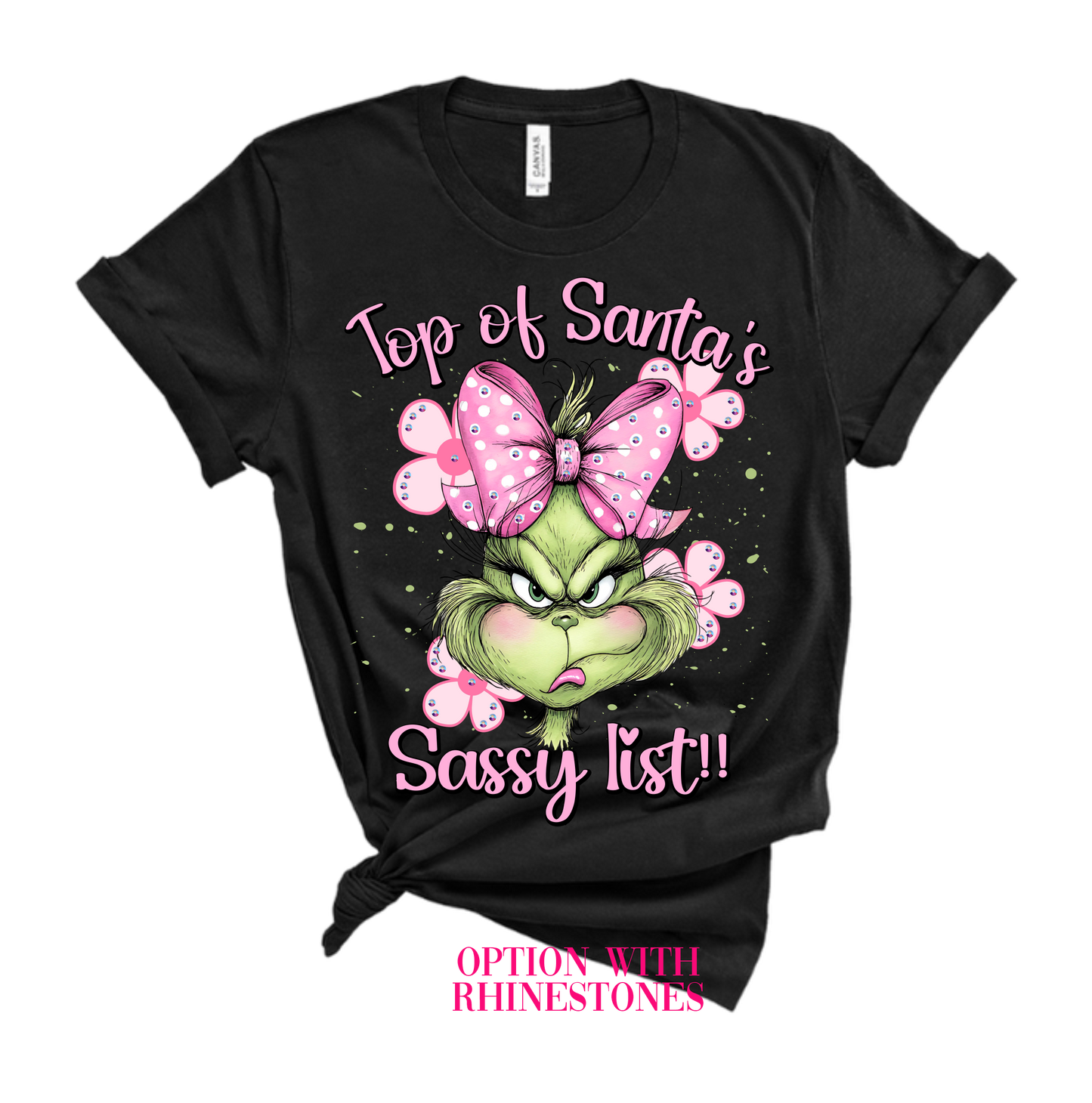 Top of Santa's Sassy List Rhinestone Graphic Tee