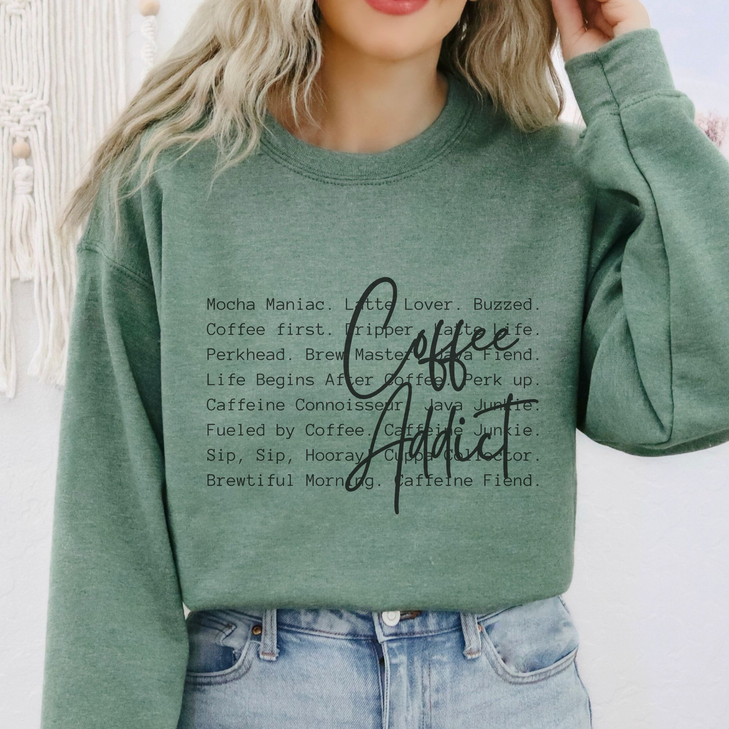 Coffee Addict Definition Funny Crewneck Graphic Sweatshirt