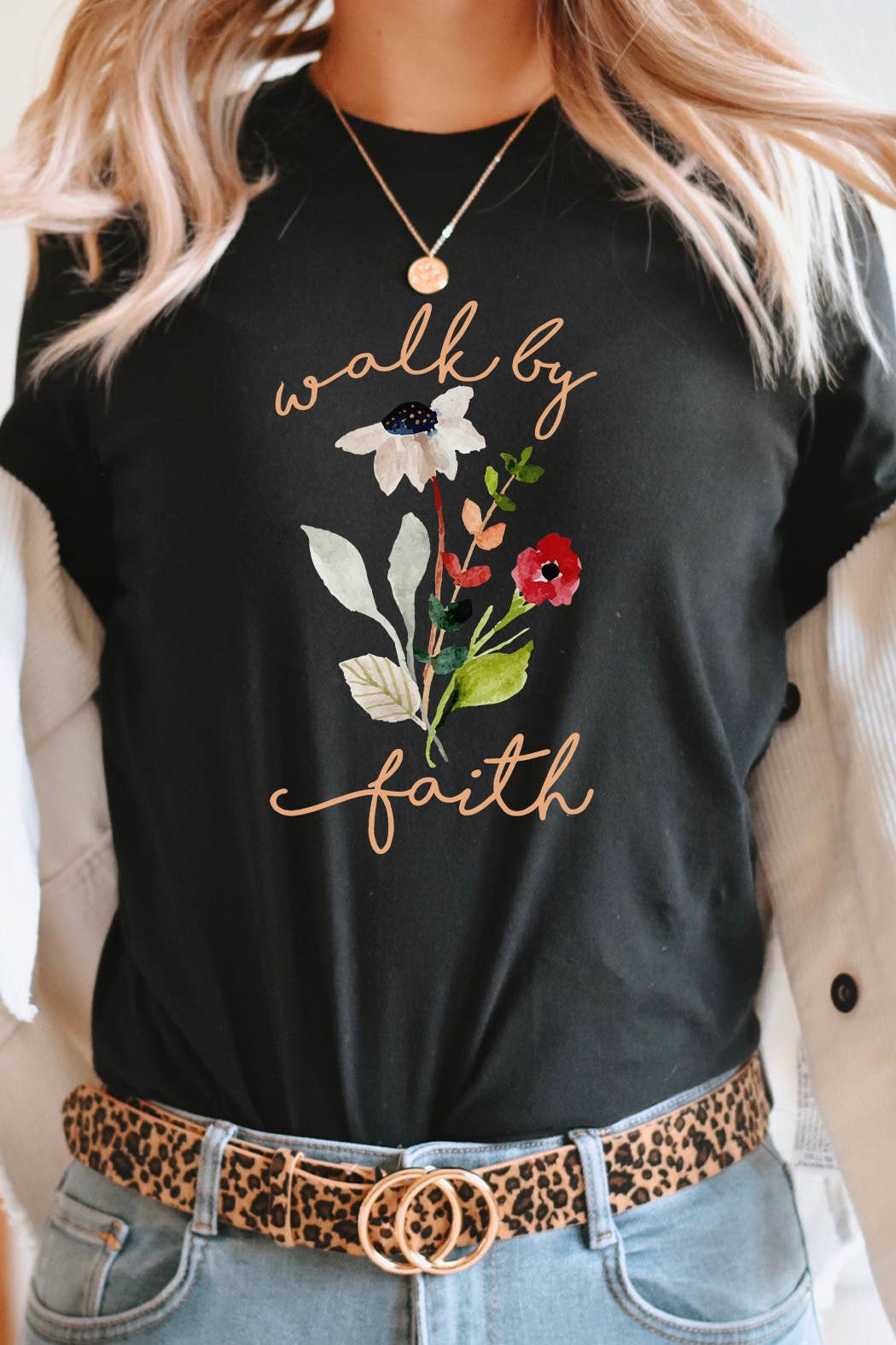 Walk By Faith Flowers Florals Spring Easter Graphic Tee