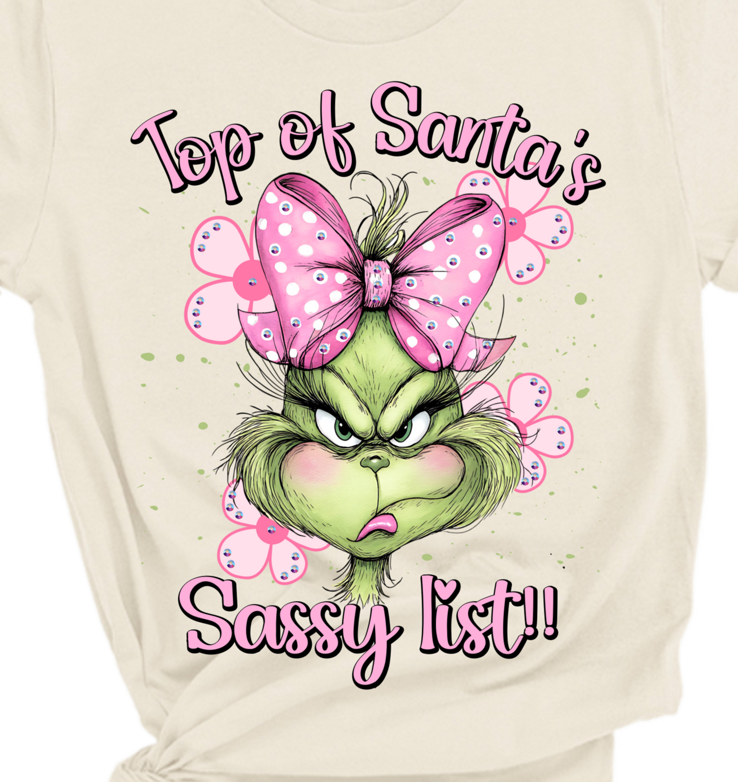 Top of Santa's Sassy List Rhinestone Graphic Tee