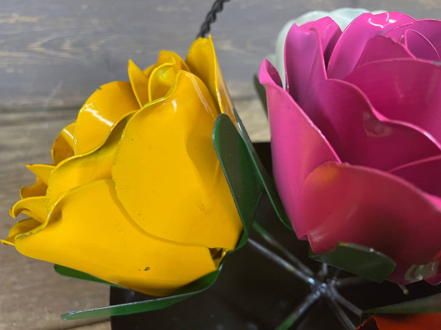 Bouquet of Roses-Metal-Handmade-12x9-Basket of Flowers-Color