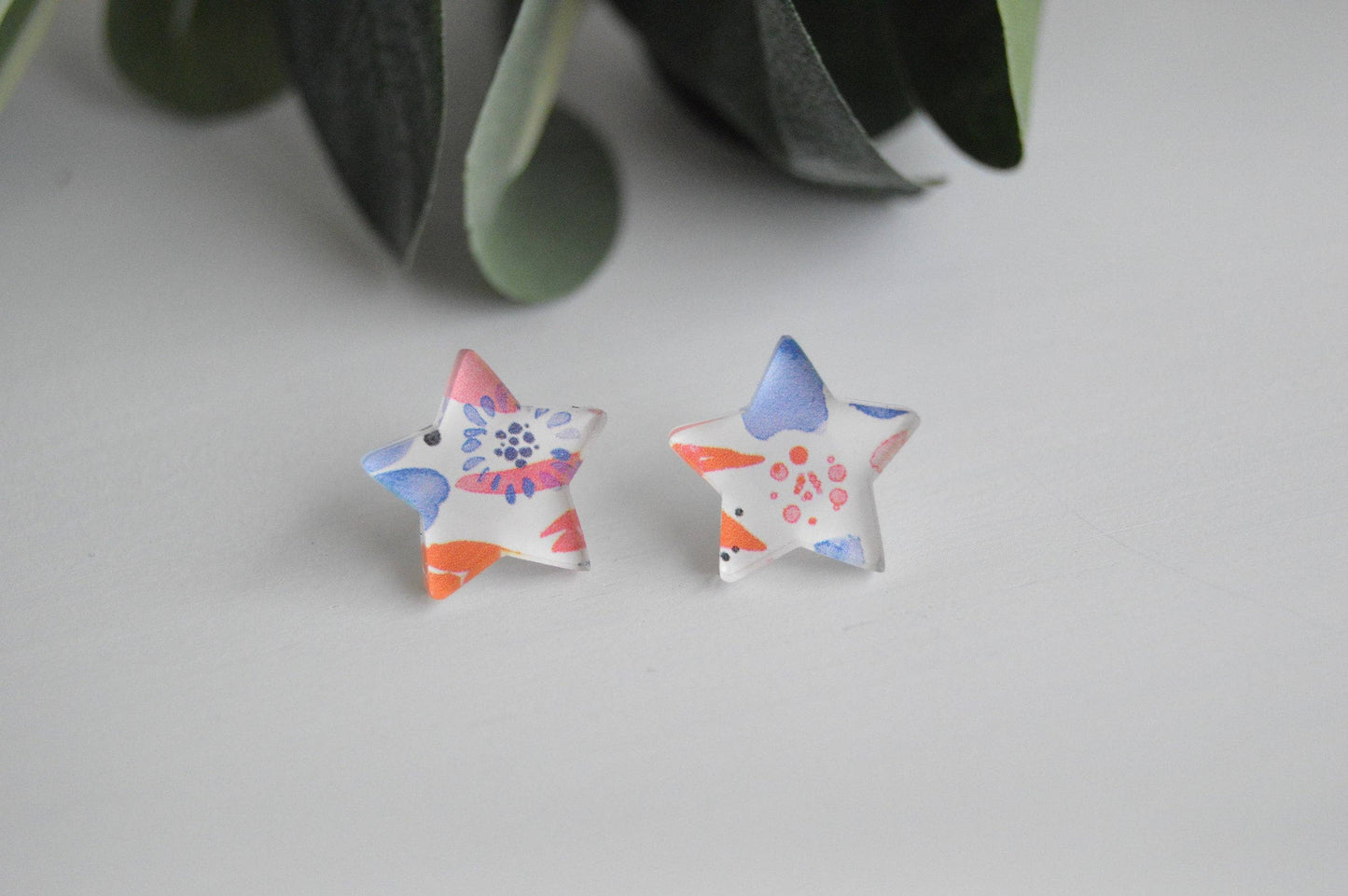 Patriotic Watercolor Floral Stud Earrings