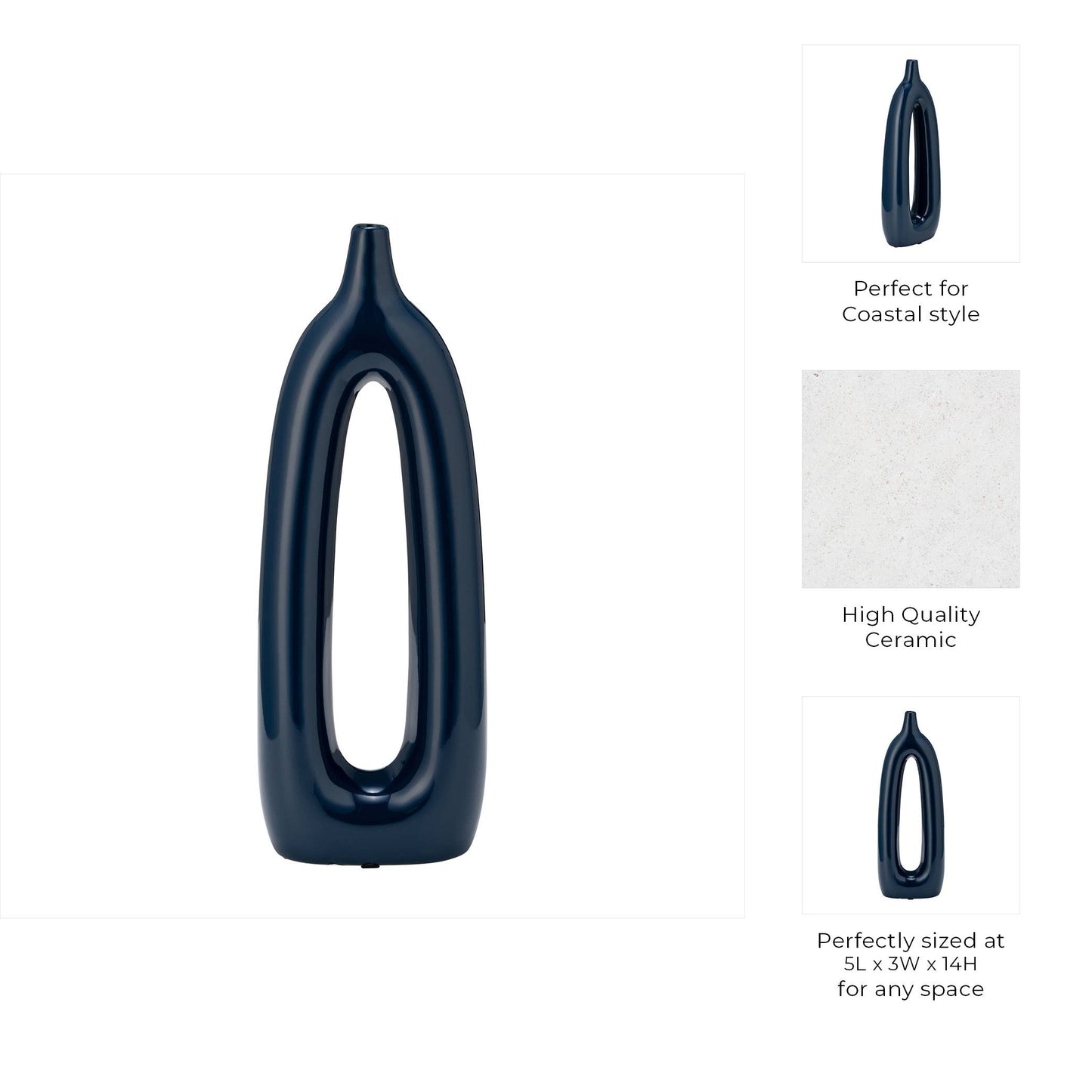 Ceramic Openwork Cut-Out Abstract Vase - Blue, 14 in.