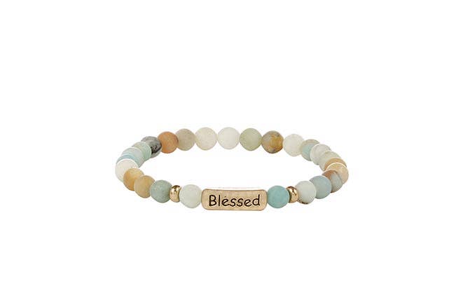 Stretch Stone Beads Inspirational Bar Bracelet, 4 Assorted