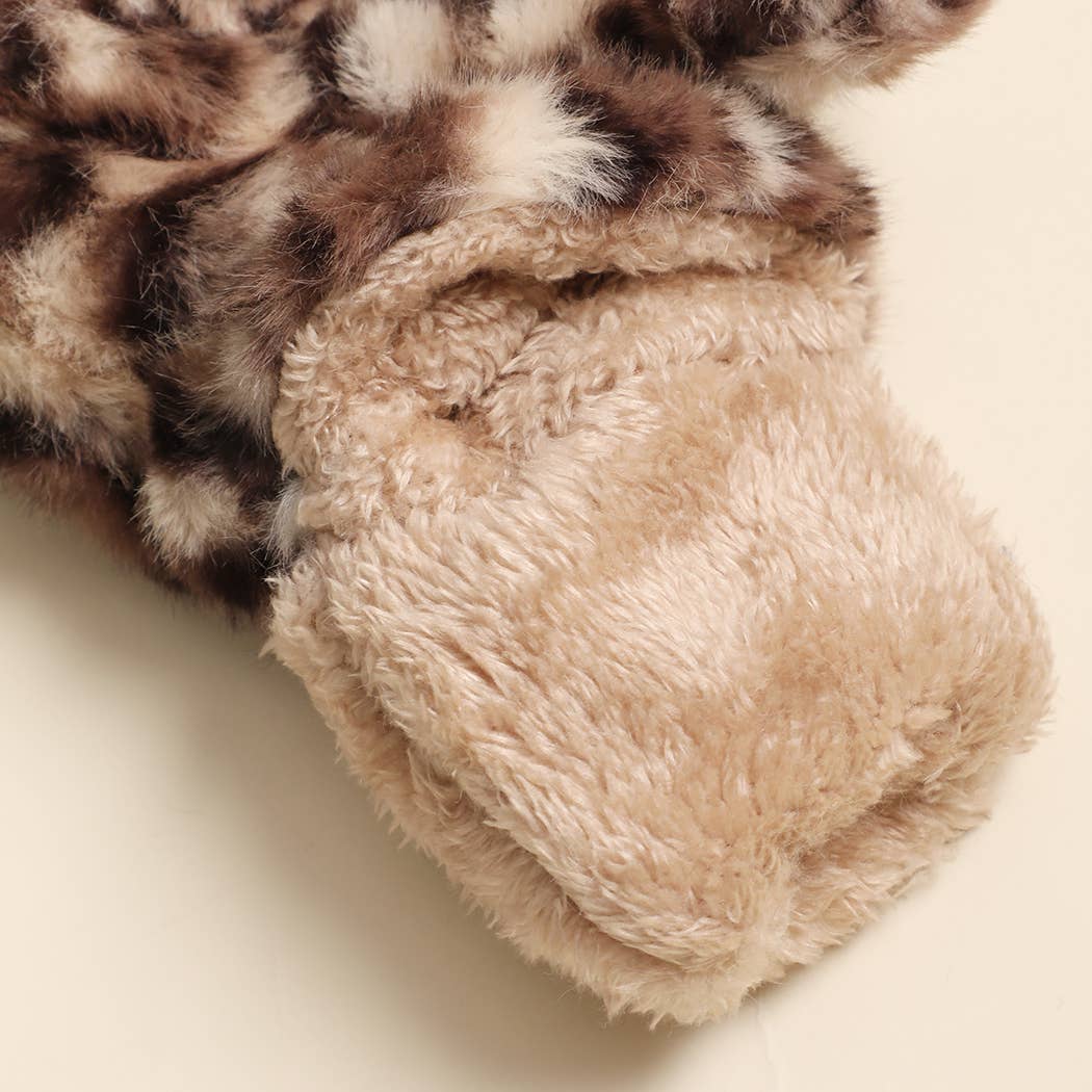 Women's Leopard Faux Fur Convertible Mitten Gloves