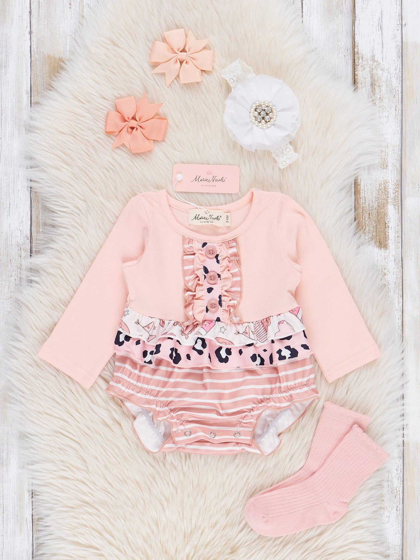 Peach Leopard Stripes Ruffle Bubble