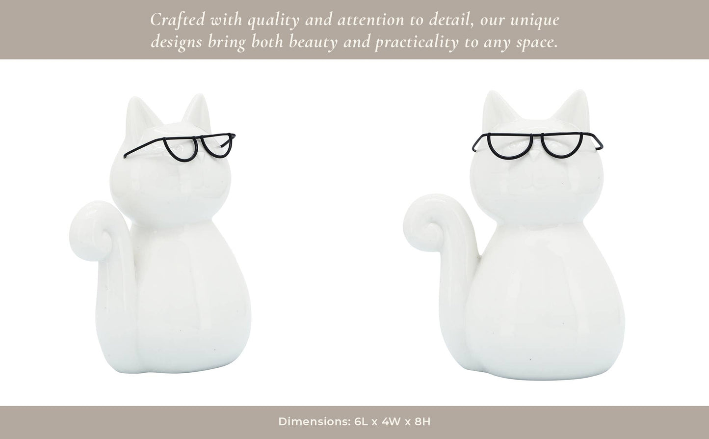 Ceramic Modern Kitty with Glasses Figurine - White, 8 in.