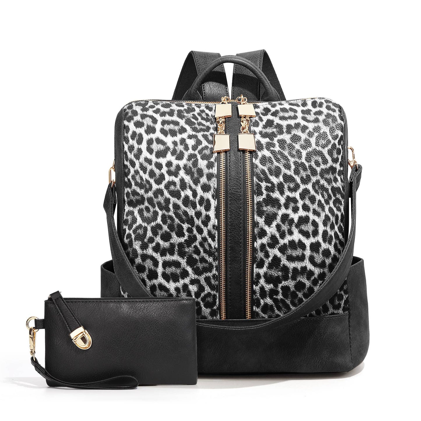 PU Checkered Backpack with Wristlet Pouch