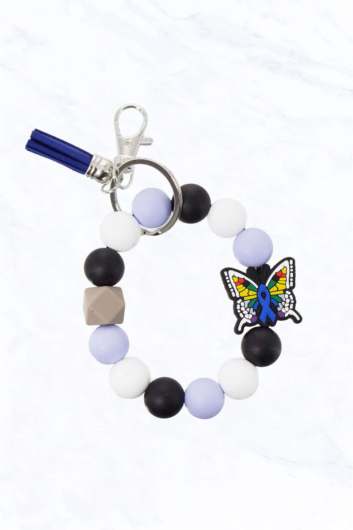 Silicone Bead Butterfly Charm Tassel Keychain