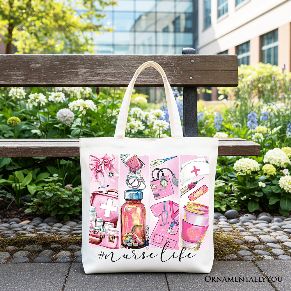 Nurse Life Canvas Tote Bag, Medical Essentials Gift Bag for Coquette Nurses