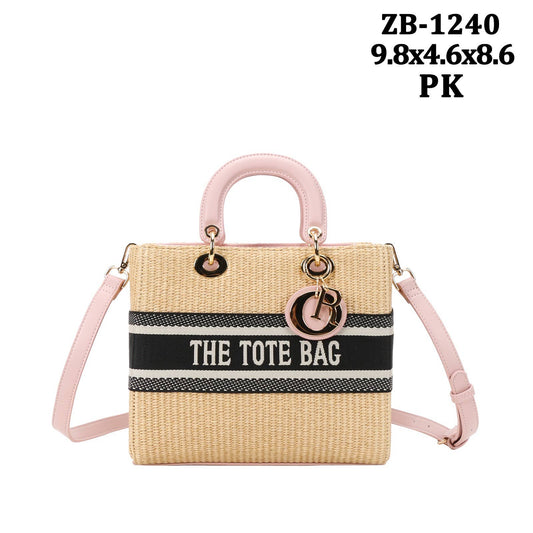 Zb-1240 - Woven Straw Rattan Wicker Square Handle Shoulder B