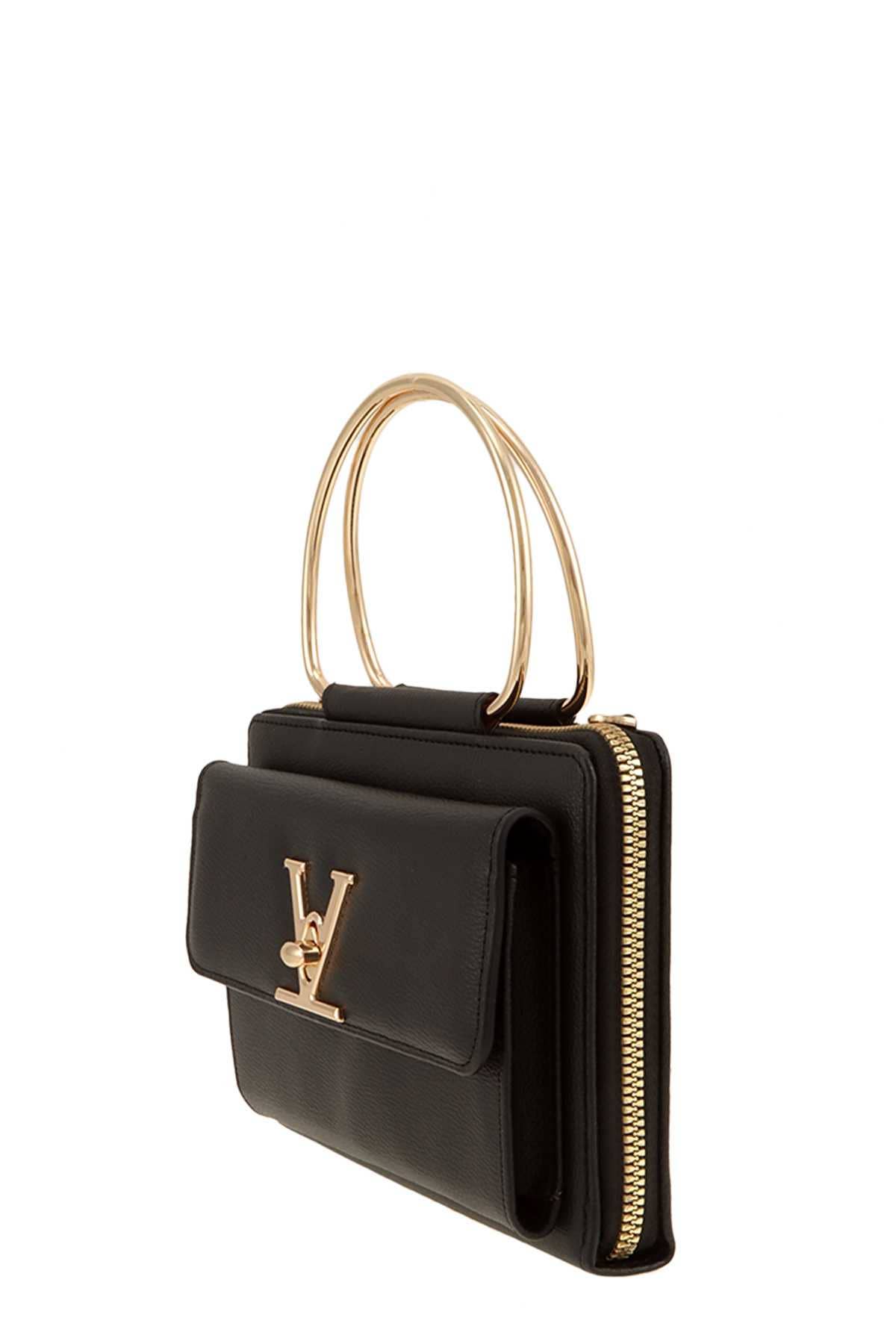 Rectangular Bag with V Accent and Metal Handle