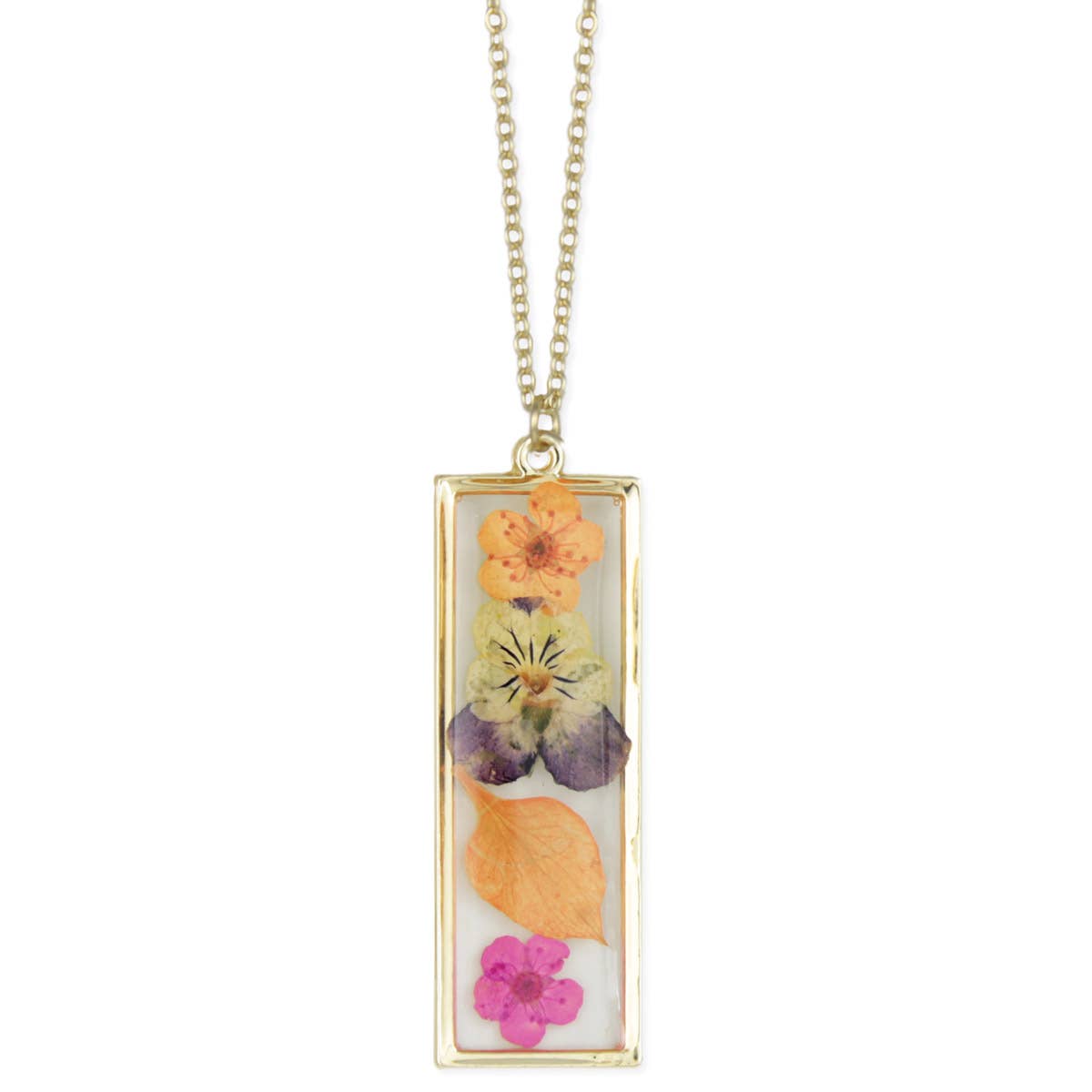Multicolor Dried Flower Gold Bar Necklace