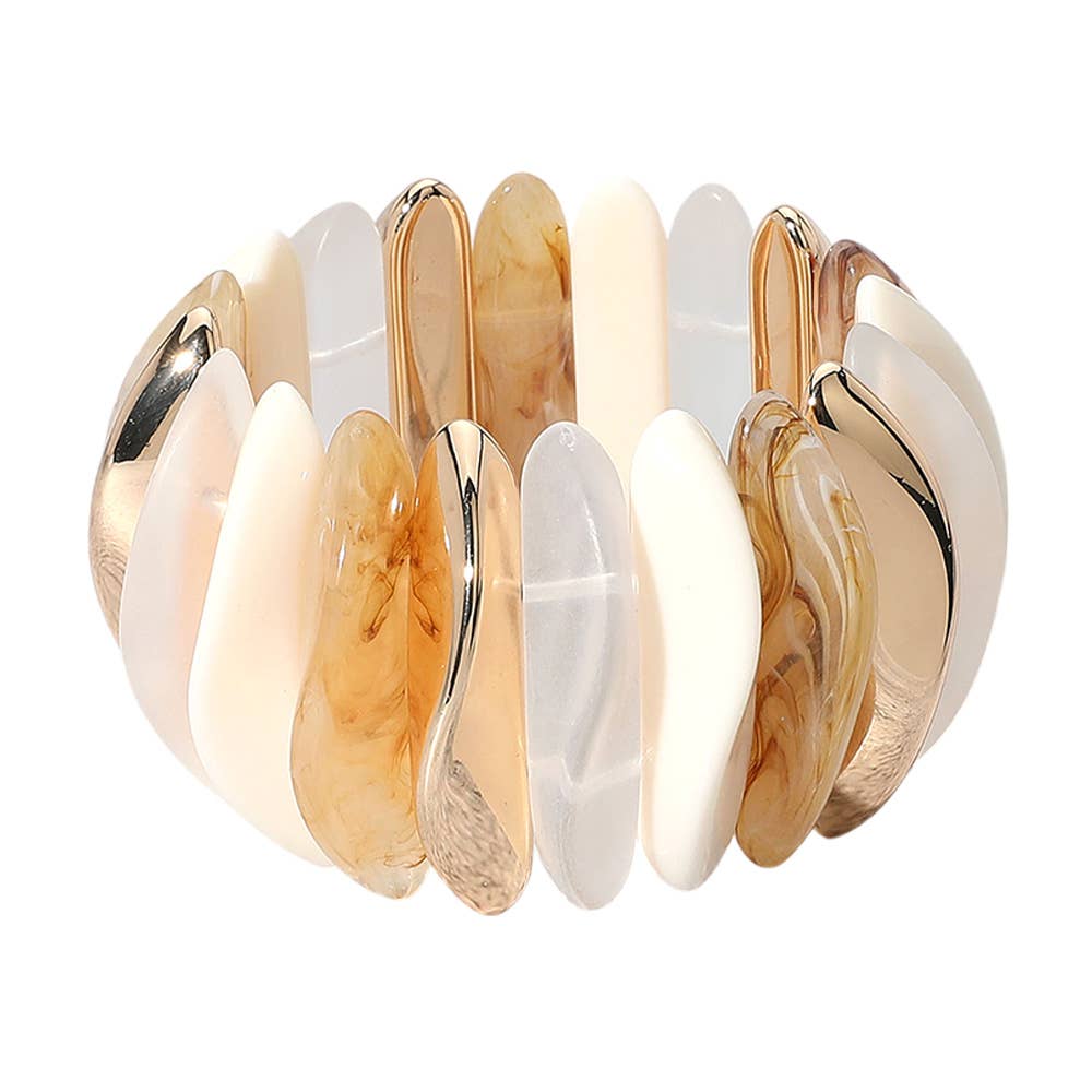 Celluloid Acetate Metal Abstract Bar Beaded Stretch Bracelet