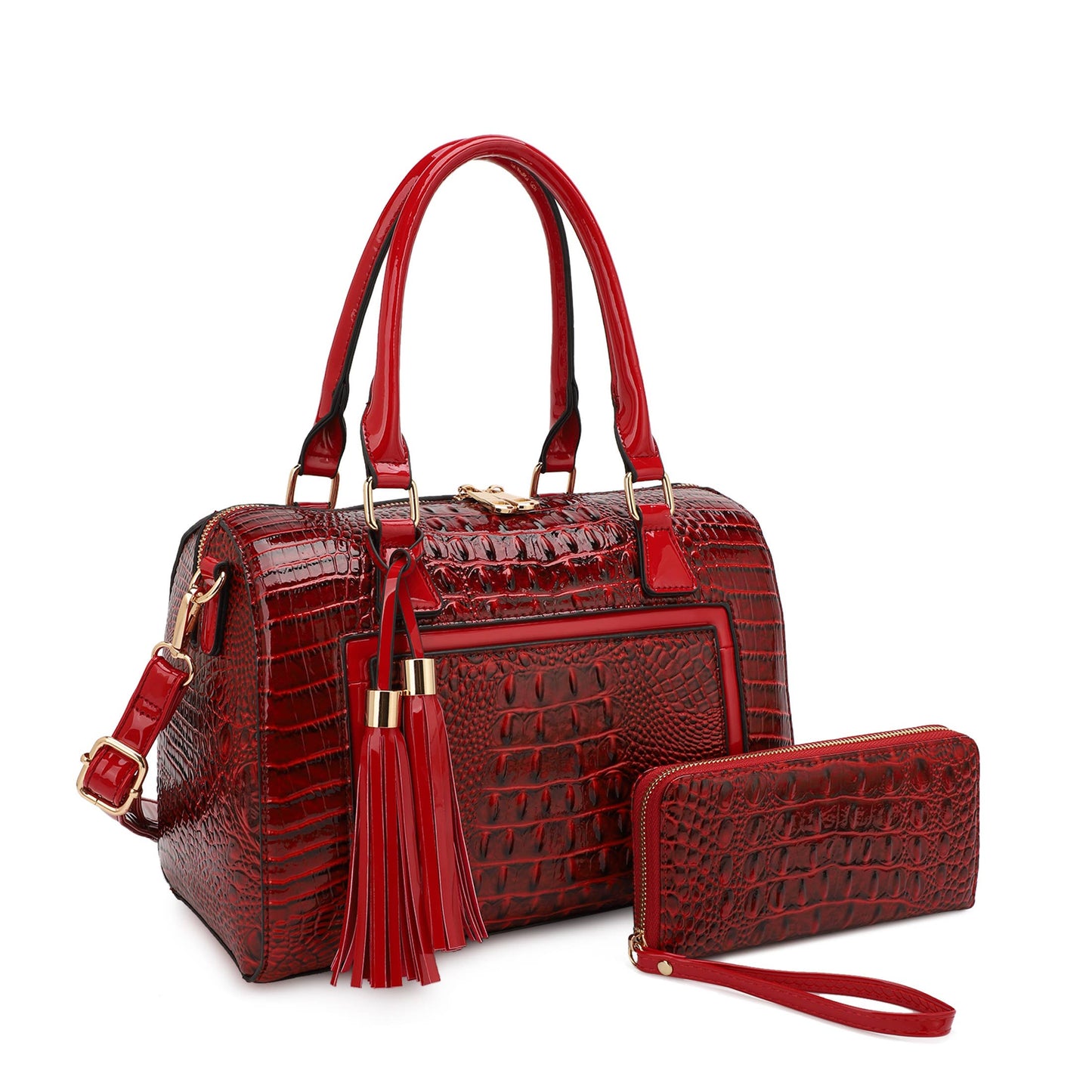 HOLLY  BOSTON BAG SET IN PATENT CROC  WITH WALLET