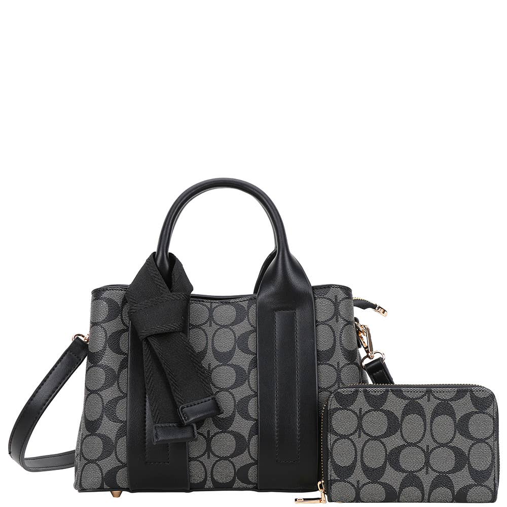 2IN1 OVAL PRINT HANDLE SATCHEL W WALLET SET, XFT 1293A