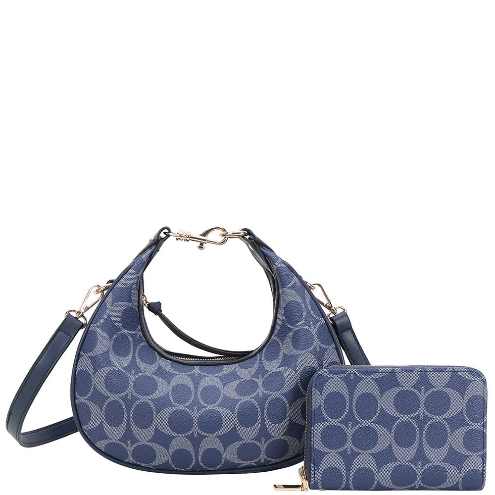 2IN1 OVAL PRINT SATCHEL W WALLET SET, XFT 1224A