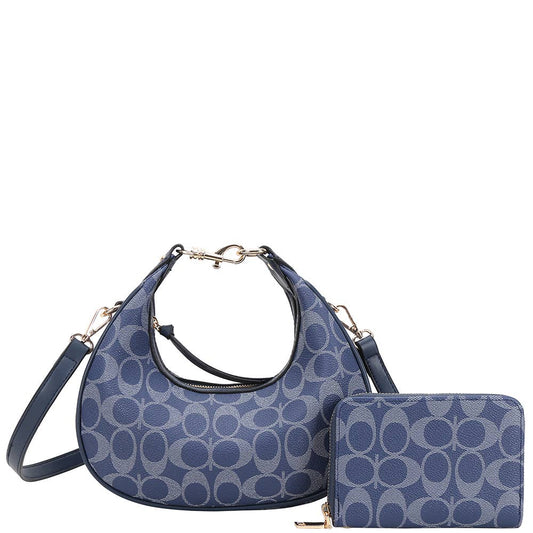 2IN1 OVAL PRINT SATCHEL W WALLET SET, XFT 1224A
