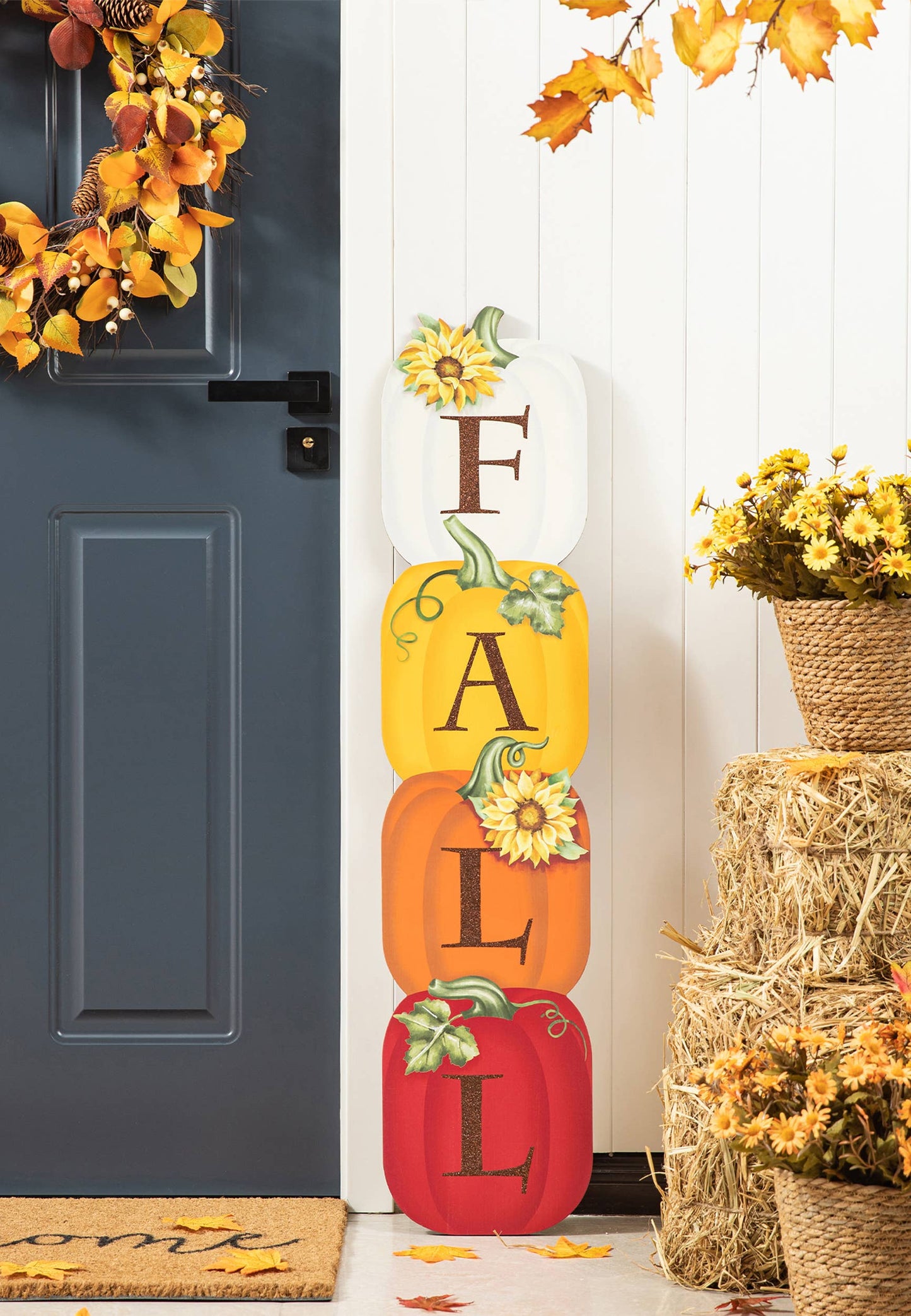 42"H Fall Wood Stacked Pumpkin Porch Decor
