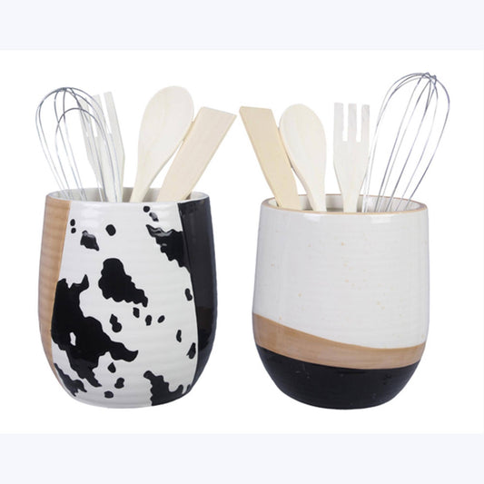 Ceramic Country Black & White Tool Holder Set