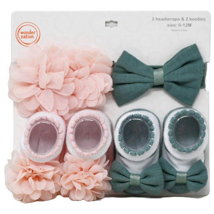 Wonder Nation Baby Set – 2 Headwraps & 2 Booties (0–12M)