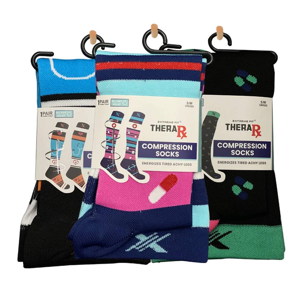 THERA RX NURSE INSPIRED COMPRESSION SOCKS - 3 ASST STYLES