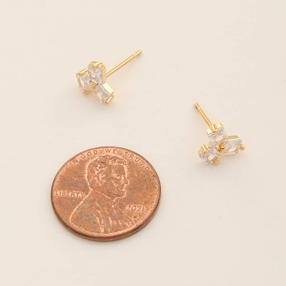 14K GOLD DIPPED CZ TRIO STUD EARRING, KME 8753
