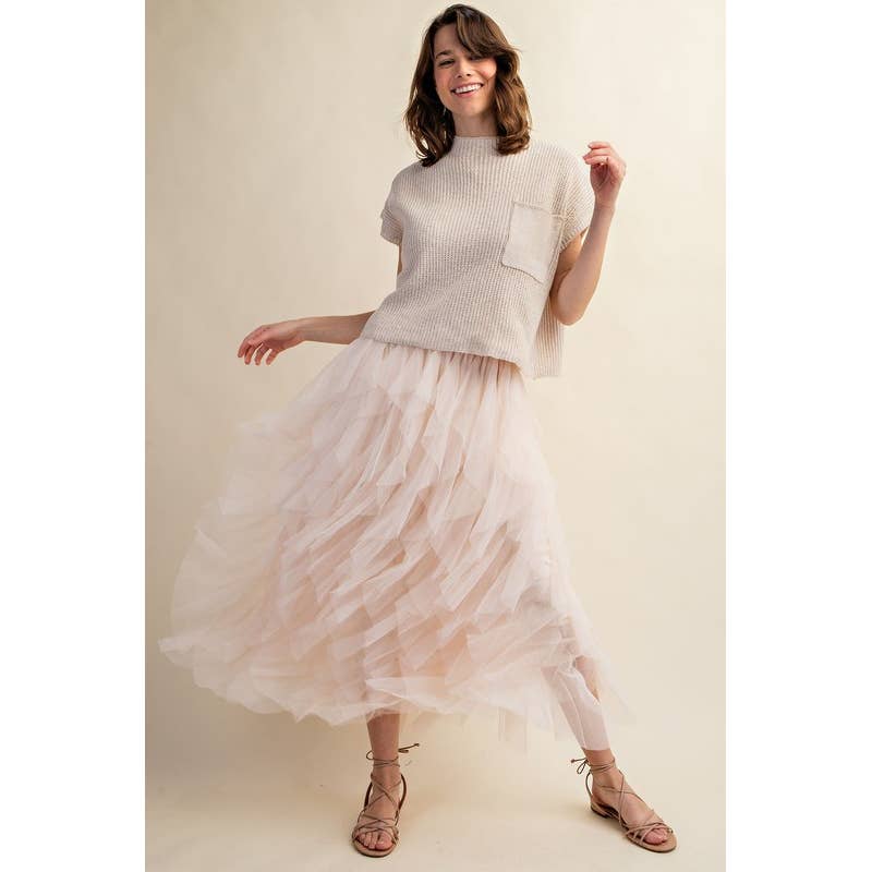 CASCADING TULLE MESH LAYERED MAX SKIRT