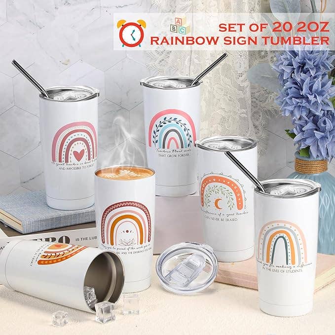 20 oz Rainbow Tumbler with Lids & Straws