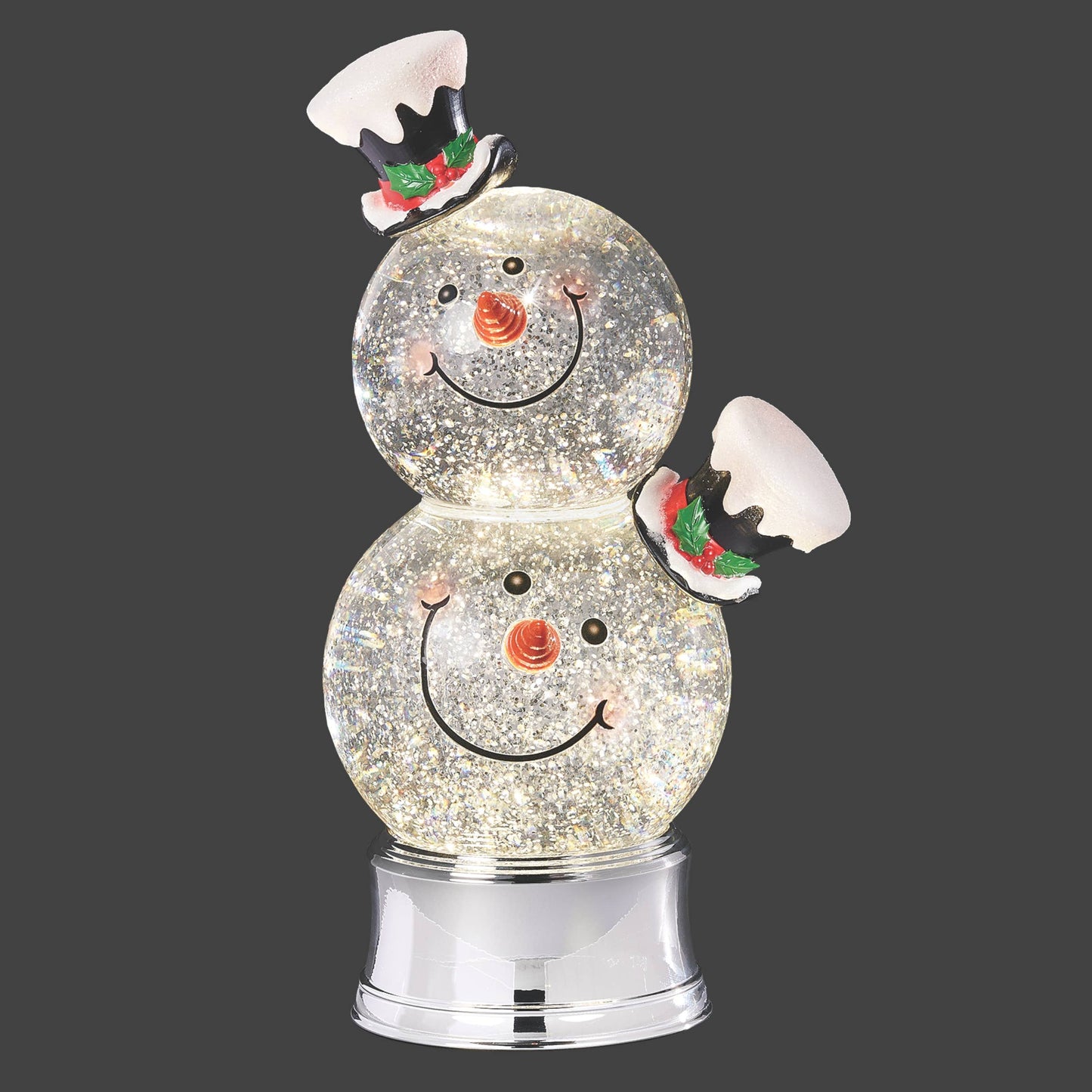 Double Snowman LED Swirl Heads Christmas Tabletop Decoration