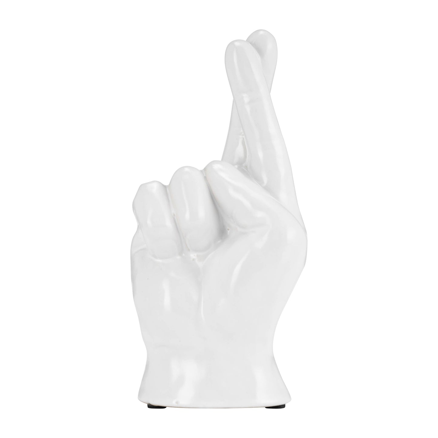 White 8 in. Ceramic Crossing Fingers Signal Hand Sculpture