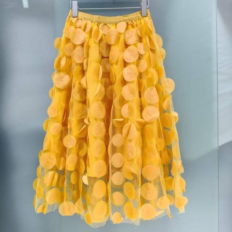 Women's High Waist Embroidered Polka Dot Midi Tulle Skirt