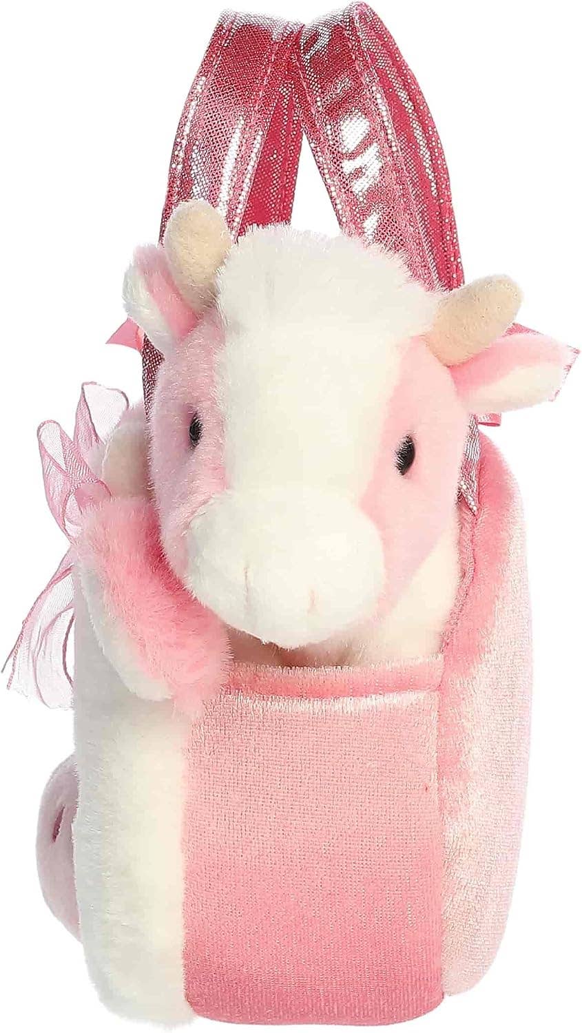 8" Plush Strawberry Cow in Fuzzy Face Purse Carrier