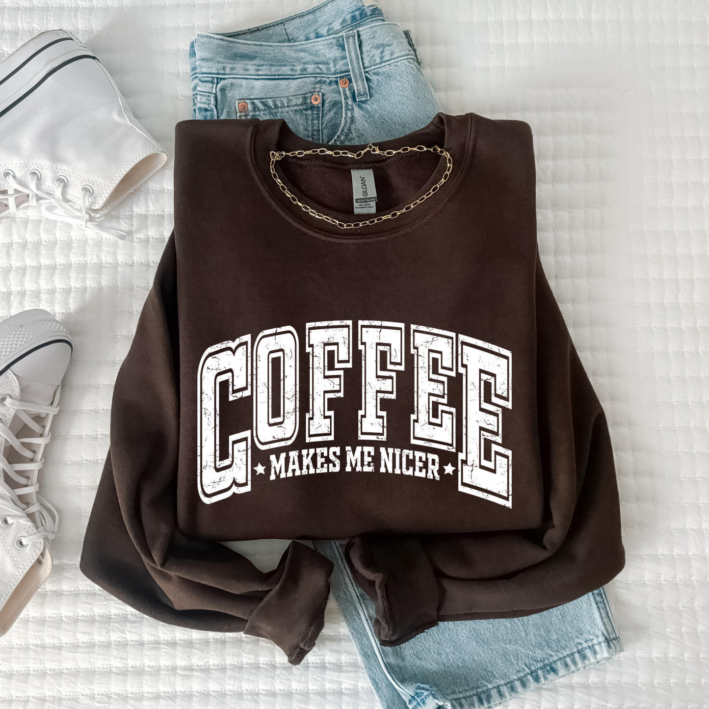 White Coffee Make Me Nicer Graphic Crewneck Sweatshirt