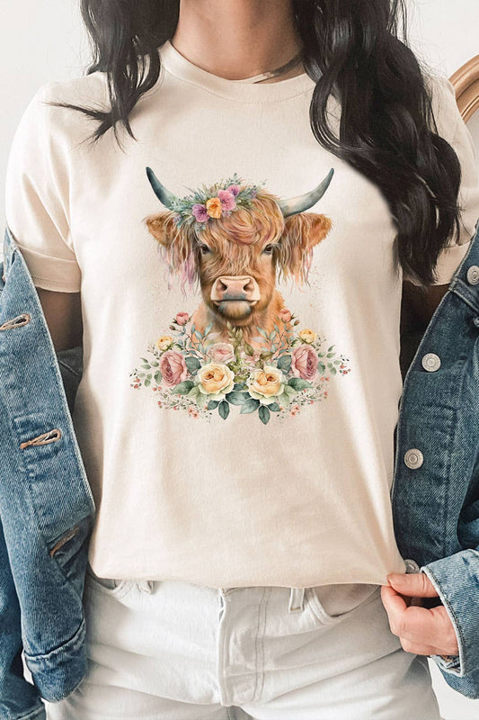 Floral Garden Baby Highland Cow Graphic Tee