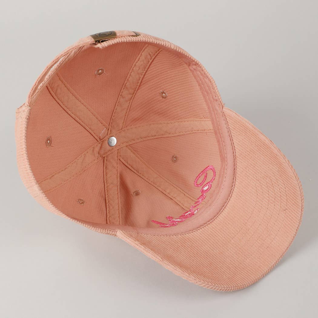 Cowgirl Text Solid Color Corduroy Baseball Cap
