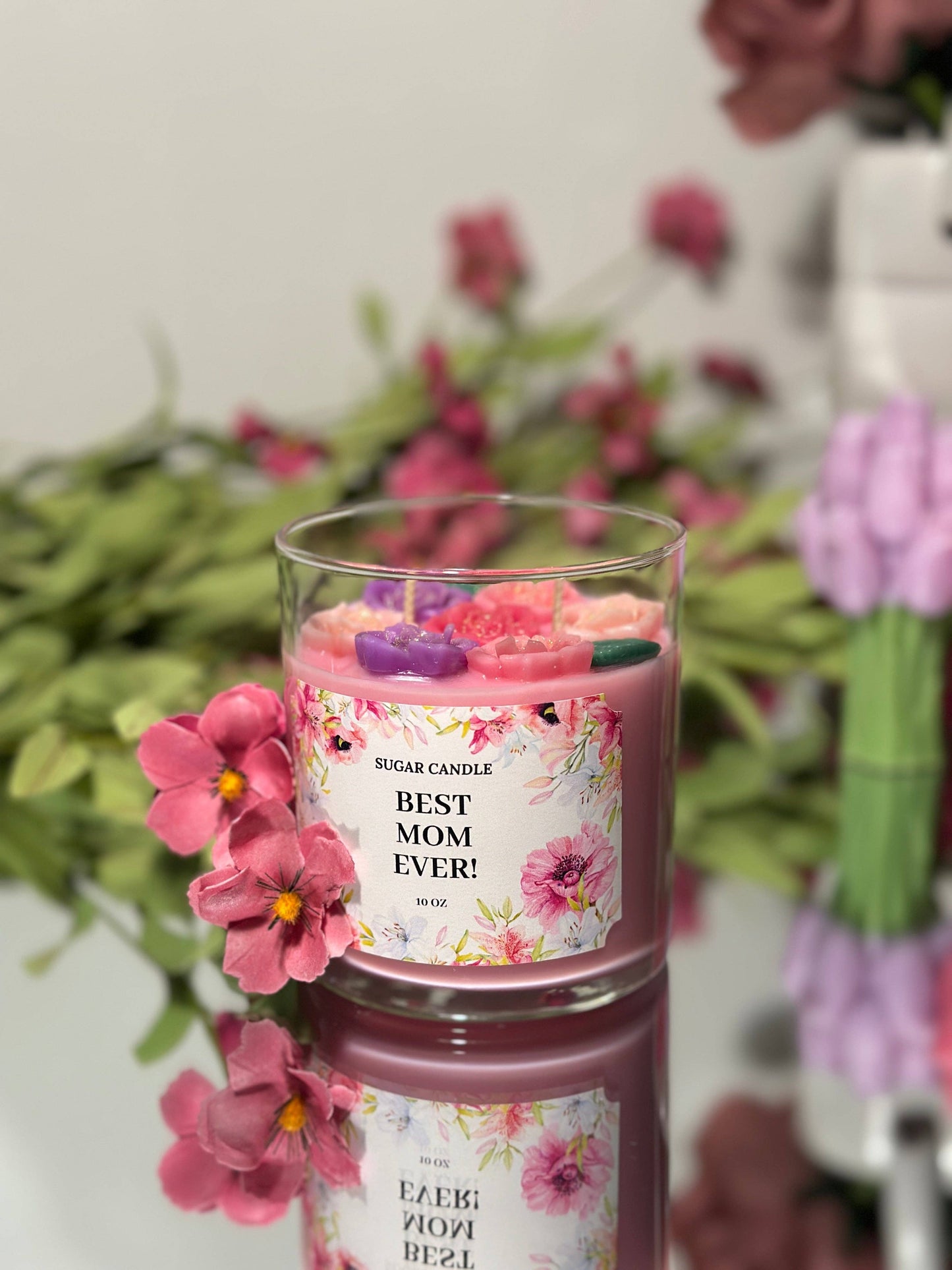 Best Mom Ever – Pink Floral Candle – Mother’s Day Gift