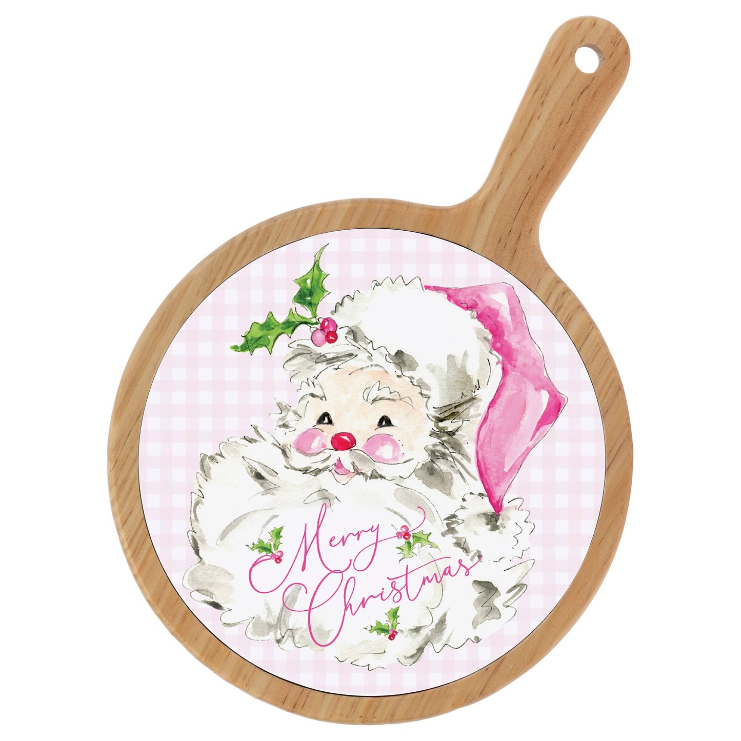 Pink Santa Ceramic & Bamboo Cheese Board Christmas