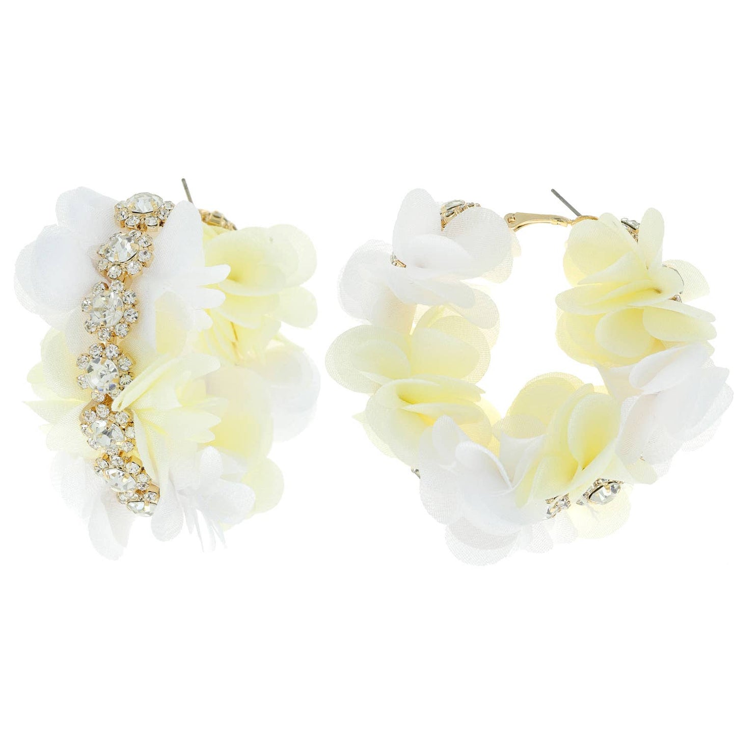 Boho Style Rhinestone & Fabric Flower Link Hoop Earrings