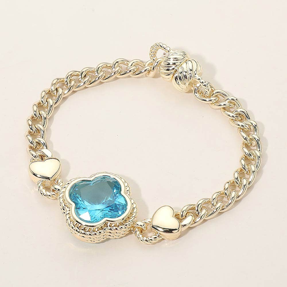 14K Gold Plated CZ Quatrefoil Stone Pointed Magnetic Bracele