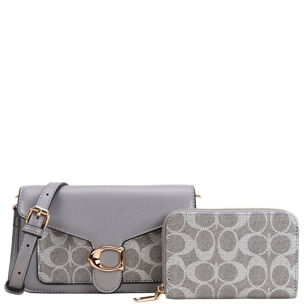 2IN1 OVAL PRINT CROSSBODY BAG W WALLET SET, QFT 1365A