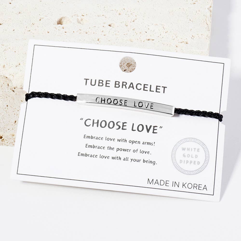 Gold Dipped CHOOSE LOVE Message Bar Pointed Rope Adjustable Cinch Pull Tie Bracelet